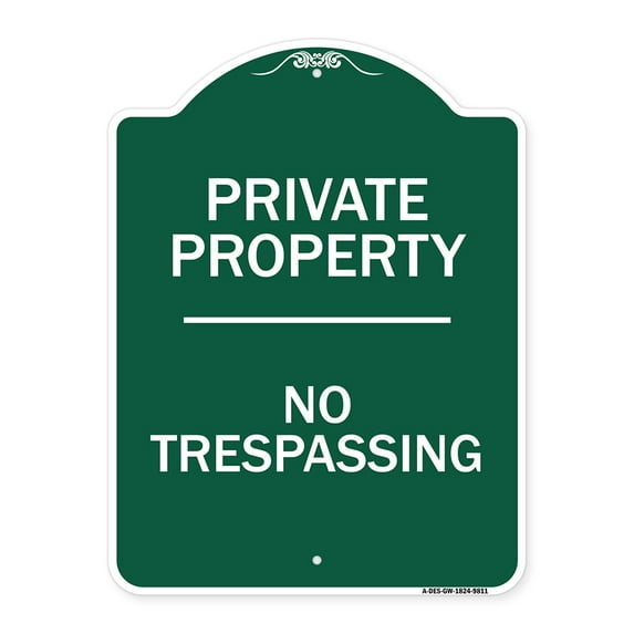 SignMission Designer Series Sign - No Trespassing | Green & White 18" x 24" Heavy-Gauge Aluminum Architectural Sign | Protect Your Business & Municipality | Made in the USA