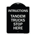thumbnail image 1 of SignMission Designer Series Sign - Truck Sign Instructions Tandem Trucks Stop Here | Black & White 18" x 24" Heavy-Gauge Aluminum Architectural Sign | Made in the USA, 1 of 4
