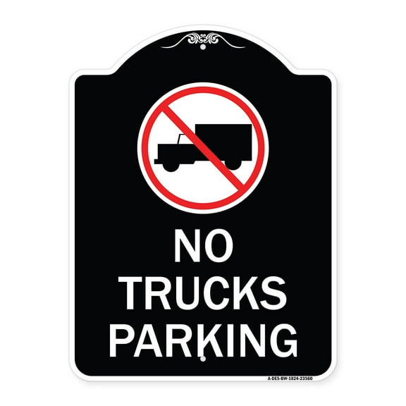 SignMission Designer Series Sign - No Truck Sign No Truck Parking (With Symbol) | Black & White 18" x 24" Heavy-Gauge Aluminum Architectural Sign | Made in the USA