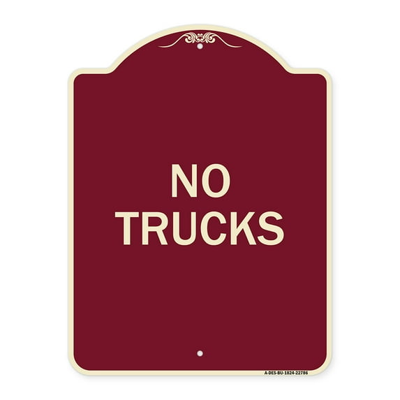 SignMission Designer Series Sign - Truck Sign No Trucks | Burgundy 18" x 24" Heavy-Gauge Aluminum Architectural Sign | Protect Your Business & Municipality | Made in the USA