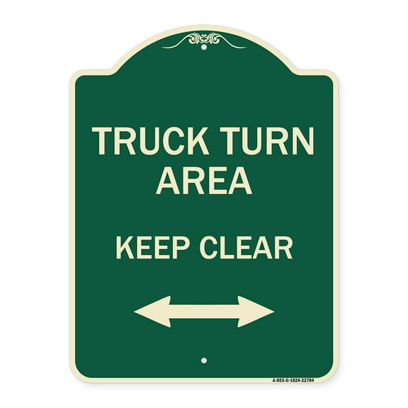 SignMission Designer Series Sign - Truck Turn Area Keep Clear (With Bidirectional Arrow) | Green & Tan 18" x 24" Heavy-Gauge Aluminum Architectural Sign | Made in the USA