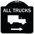 thumbnail image 1 of SignMission Designer Series Sign - Trucks Sign All Trucks (With Truck Symbol & Right Arrow) | Black & White 18" X 18" Heavy-Gauge Aluminum Architectural Sign | Made in the USA, 1 of 4