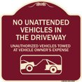 thumbnail image 1 of SignMission Designer Series Sign - No Unattended Vehicles in the Driveway Unauthorized Vehicles Towed at Vehicle Owner's Expense (With Car Tow Graphic) | Burgundy 18" X 18" Heavy-Gauge, 1 of 4
