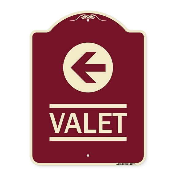 SignMission Designer Series Sign - Valet Left Arrow | Burgundy 18" x 24" Heavy-Gauge Aluminum Architectural Sign | Protect Your Business & Municipality | Made in the USA