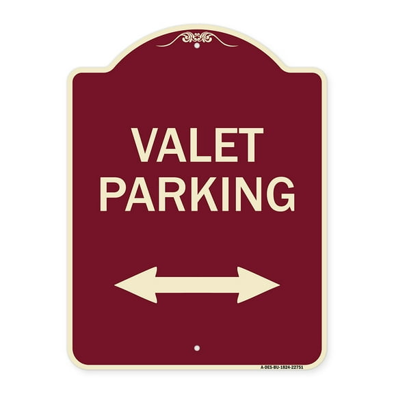 SignMission Designer Series Sign - Valet Parking with Bidirectional Arrow | Burgundy 18" x 24" Heavy-Gauge Aluminum Architectural Sign | Protect Your Business & Municipality | Made in