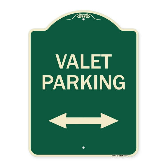 SignMission Designer Series Sign - Valet Parking with Bidirectional Arrow | Green & Tan 18" x 24" Heavy-Gauge Aluminum Architectural Sign | Protect Your Business & Municipality | Made