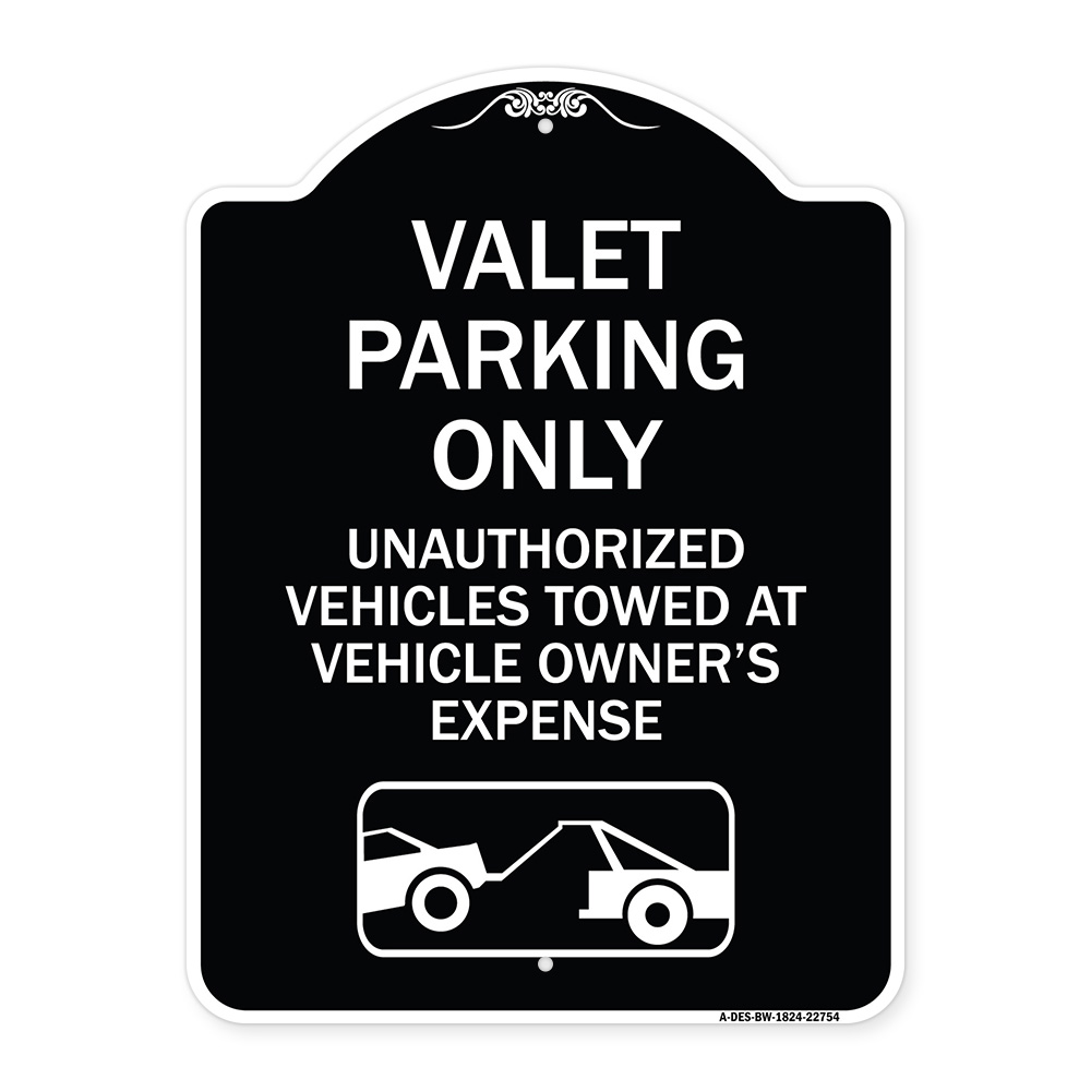 SignMission Designer Series Sign - Valet Parking Only Unauthorized ...