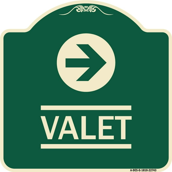 SignMission Designer Series Sign - Valet Right Arrow | Green & Tan 18" X 18" Heavy-Gauge Aluminum Architectural Sign | Protect Your Business & Municipality | Made in the USA