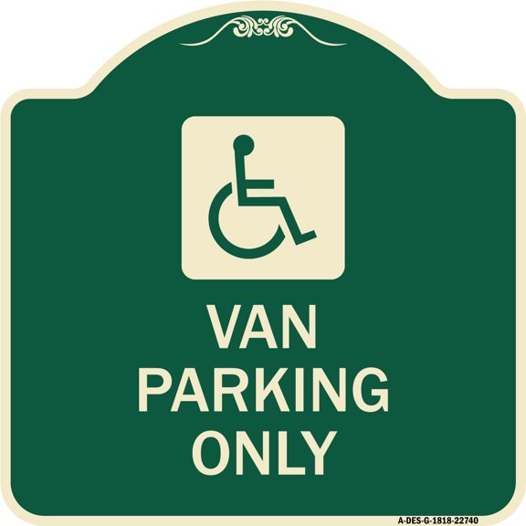 SignMission Designer Series Sign - Van Parking Only (With Handicap Symbol) | Green & Tan 18" X 18" Heavy-Gauge Aluminum Architectural Sign | Protect Your Business & Municipality | Made