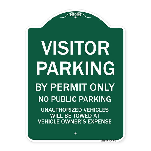 SignMission Designer Series Sign - Visitor Parking By Permit Only No Public Parking | Green & White 18" x 24" Heavy-Gauge Aluminum Architectural Sign | Made in the USA
