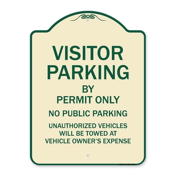 SignMission Designer Series Sign - Visitor Parking By Permit Only No Public Parking Sign Tan & Green 18" X 24" Heavy-Gauge Aluminum Architectural Sign Protect Your Business &