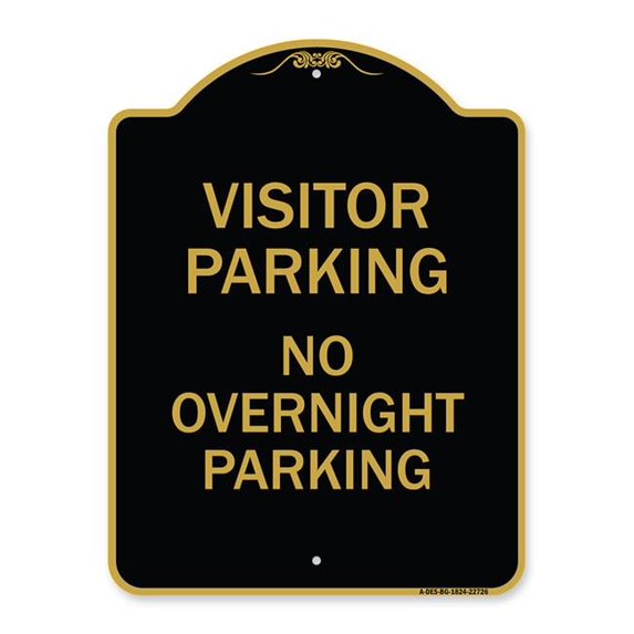 SignMission A-DES-BG-1824-22726 18 x 24 in. Designer Series Sign - Visitor Parking Sign Visitor Parking No Overnight Parking, Black & Gold