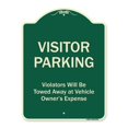 thumbnail image 1 of SignMission A-DES-G-1824-9870 18 x 24 in. Designer Series Sign - Visitor Parking Violators Will Be Towed Away at Vehicle Owners Expense Green, 1 of 4