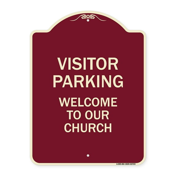 SignMission Designer Series Sign - Visitor Parking Welcome to Our Church | Burgundy 18" x 24" Heavy-Gauge Aluminum Architectural Sign | Protect Your Business & Municipality | Made in