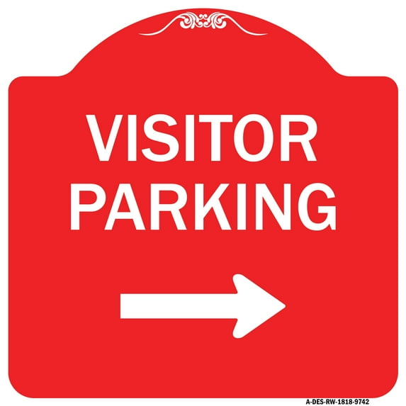 SignMission Designer Series Sign - Visitor Parking (With Right Arrow) | Red & White 18" X 18" Heavy-Gauge Aluminum Architectural Sign | Protect Your Business & Municipality | Made in