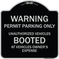 SignMission Designer Series Sign - Warning Permit Parking Only Unauthorized Vehicles Booted at Vehicle Owner's Expense | Black & Silver 18" X 18" Heavy-Gauge Aluminum Architectural Sign