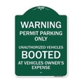 thumbnail image 1 of SignMission A-DES-GW-1824-22712 18 x 24 in. Designer Series Sign - Warning Permit Parking Only Unauthorized Vehicles Booted At Vehicle Owners Expense, Green & White, 1 of 4