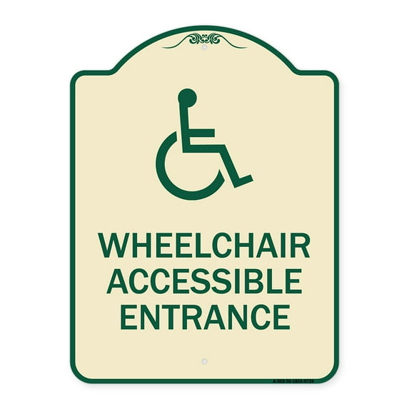 SignMission Designer Series Sign - Wheelchair Accessible Entrance | Tan & Green 18" x 24" Heavy-Gauge Aluminum Architectural Sign | Protect Your Business & Municipality | Made in the