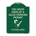 thumbnail image 1 of SignMission Designer Series Sign - You Must Display A Valid Parking Permit to Park Here (With Parking Permit Graphic) | Green & Tan 18" x 24" Heavy-Gauge Aluminum Architectural Sign, 1 of 4