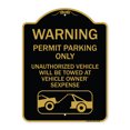 thumbnail image 1 of SignMission Designer Sign - No Parking Without Permit Warning Sign Permit Parking Only Unauthorized Vehicles Will Be Towed at Vehicle Owner's Expense | Black & Gold 18" X 24" Aluminum, 1 of 4