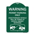 thumbnail image 1 of SignMission Designer Sign - No Parking Without Permit Warning Sign Permit Parking Only Unauthorized Vehicles Will Be Towed at Vehicle Owner's Expense | Green & White 18" X 24" Aluminum, 1 of 4