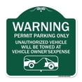 thumbnail image 1 of SignMission Designer Sign - No Parking Without Permit Warning Sign Permit Parking Only Unauthorized Vehicles Will Be Towed at Vehicle Owner's Expense | Green & White 18" X 18" Aluminum, 1 of 4