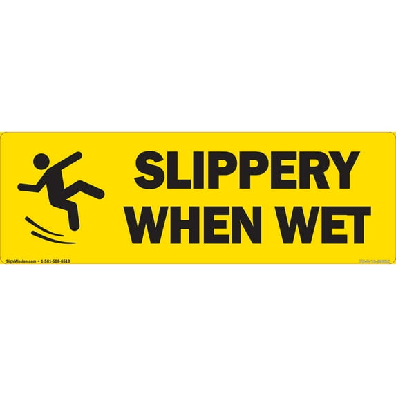 Slippery When Wet Non-Slip Floor Marker | 6" X 18" Vinyl Decal | Protect Your Business, Work Place & Customers | Made in The USA