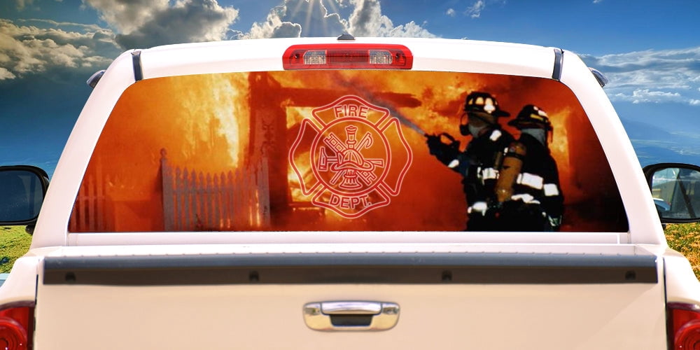 SignMission Firefighter 3 Rear Window Graphic Fire Man Truck View Thru ...