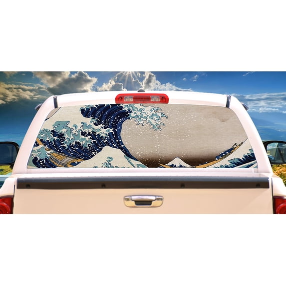 SignMission Great Wave Of Kanagawa Rear Window Graphic truck view thru vinyl decal HD Graphics Professional Grade Material Universal Fit for Full Size Trucks Weatherproof Made In The