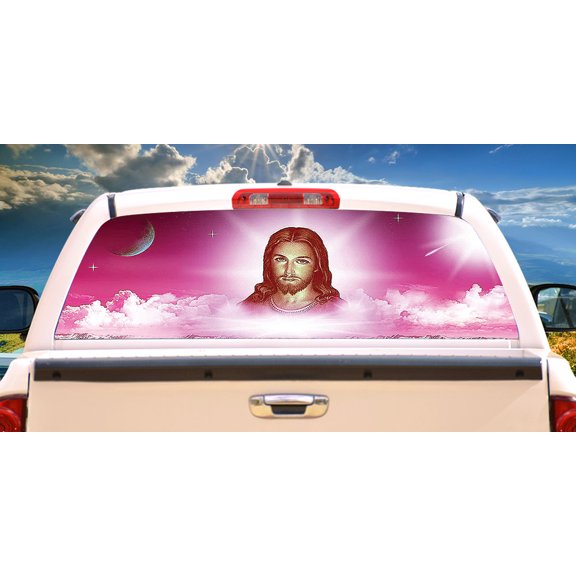 SignMission Jesus Rear Window Graphic truck view thru vinyl decal HD Graphics Professional Grade Material Universal Fit for Full Size Trucks Weatherproof & Car Wash Safe Made In The