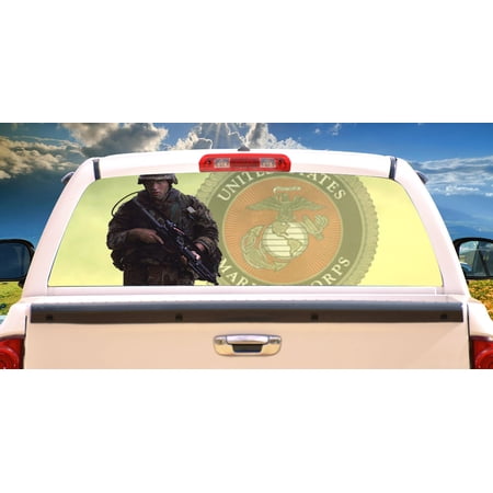 SignMission Marines Rear Window Graphic Marine View Thru Vinyl Truck Tint Decal