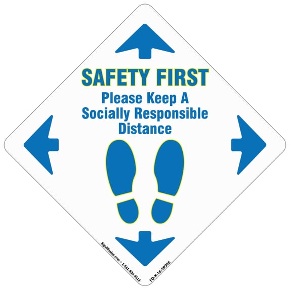 Coronavirus Safety First Social Distancing Non-Slip Floor Graphic | 6 Pack of Vinyl Decal | Protect Your Business, Work Place & Customers | Made in The USA