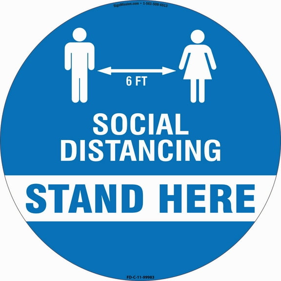 SignMission Non-Slip Floor Graphic Coronavirus Vinyl Decal - Stand Here Social Distancing - Pack of 12