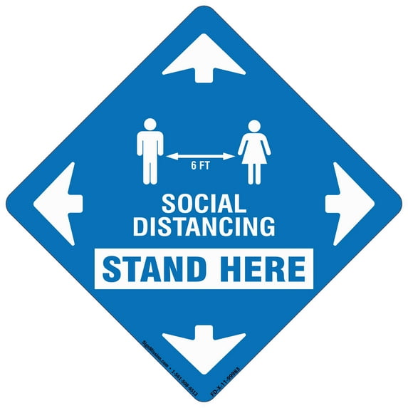 SignMission Non-Slip Floor Graphic Coronavirus Vinyl Decal - Stand Here Social Distancing - Pack of 12