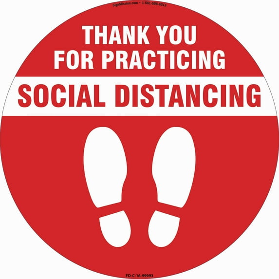 SignMission Non-Slip Floor Graphic Coronavirus Vinyl Decal - Thank You for Social Distance Red - Pack of 3