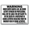 thumbnail image 1 of NORTH DAKOTA Equine Sign activity liability warning statute horse barn stable, 1 of 4
