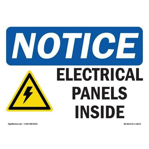 SignMission Notice Electrical Panels Inside with Symbol OSHA Decal Sign
