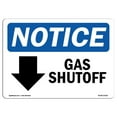 thumbnail image 1 of SignMission Notice Gas Shutoff - Down Arrow with Symbol OSHA Decal Sign, 1 of 4