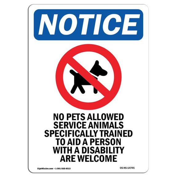 SignMission  Notice No Pets Allowed Service OSHA Plastic Sign