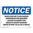 thumbnail image 1 of SignMission Notice Shock & Arc Flash Hazard Appropriate PPE OSHA Decal Sign, 1 of 4