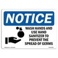 thumbnail image 1 of SignMission Notice Wash Hands & Use Hand Sanitizer with Symbol OSHA Decal Sign, 1 of 4