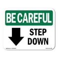 thumbnail image 1 of SignMission OS-BC-D-57-L-10078 OSHA Be Careful Sign - Step Down Down Arrow with Symbol, 1 of 5