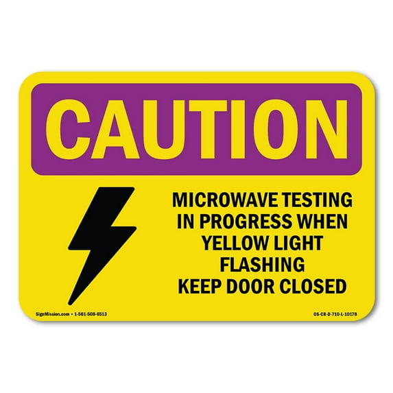 SignMission OS-CR-A-1824-L-10178 18 x 24 in. OSHA Caution Radiation Sign - Microwave Testing Yellow Light