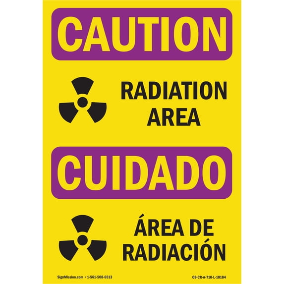 SignMission OS-CR-A-1824-L-10184 18 x 24 in. OSHA Caution Radiation Sign - Radiation Area with Symbol