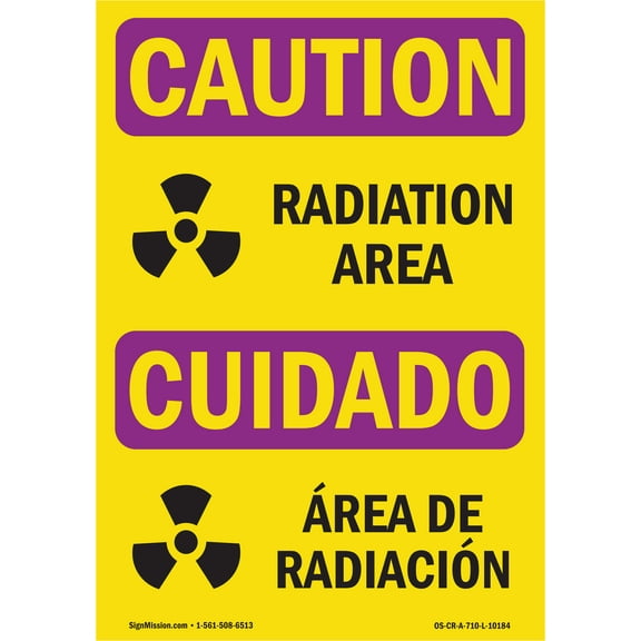 SignMission OS-CR-D-57-L-10184 OSHA Caution Radiation Sign - Radiation Area with Symbol