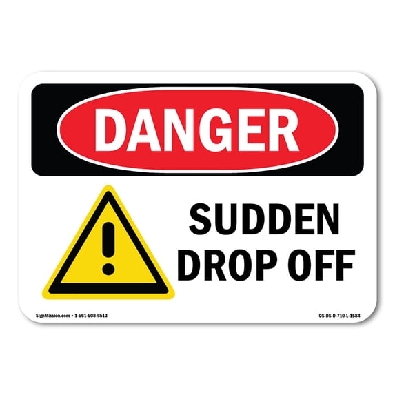 SignMission OS-DS-A-1218-L-1584 12 x 18 in. OSHA Danger Sign - Sudden Drop Off