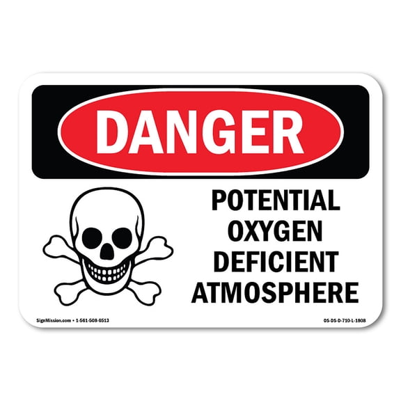SignMission OS-DS-A-1218-L-1808 12 x 18 in. OSHA Danger Sign - Potential Oxygen Deficient Atmosphere
