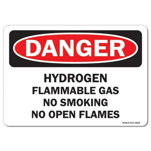 SignMission OS-DS-A-1218-L-19400 OSHA Danger Aluminum Sign - Hydrogen Flammable Gas No Smoking or Open Flames