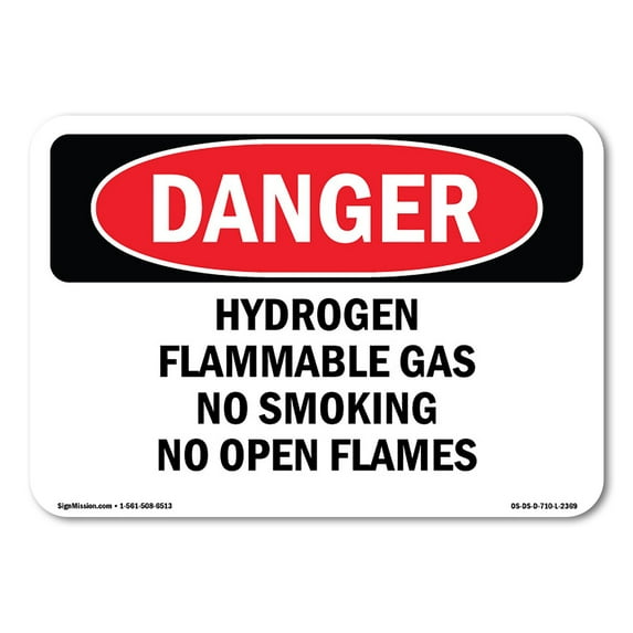 SignMission OS-DS-A-1218-L-2369 12 x 18 in. OSHA Danger Sign - Hydrogen Flammable Gas No Smoking No Open Flames