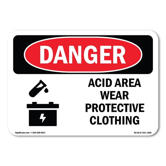 SignMission OS-DS-A-1824-L-1020 18 x 24 in. OSHA Danger Sign - Acid Area Wear Protective Clothing